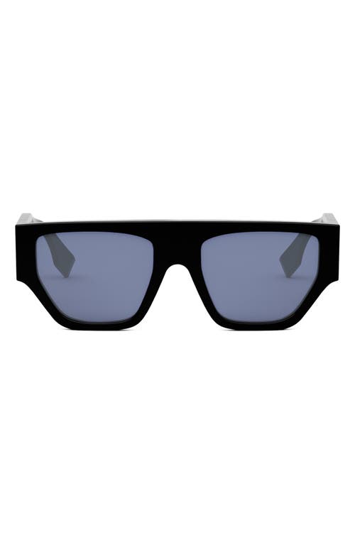 'Fendi O'Lock 54mm Geometric Sunglasses in Shiny Black /Blue at Nordstrom