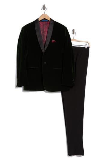 Gino Vitale Two-piece Velvet Shawl Lapel Slim Fit Tuxedo In Hunter Green