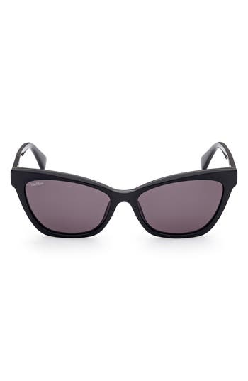 Shop Max Mara 58mm Cat Eye Sunglasses In Shiny Black/smoke