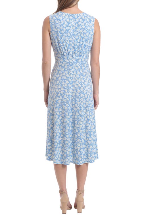 London Times Floral Sleeveless Fit & Flare Midi Dress In Sky/ivory