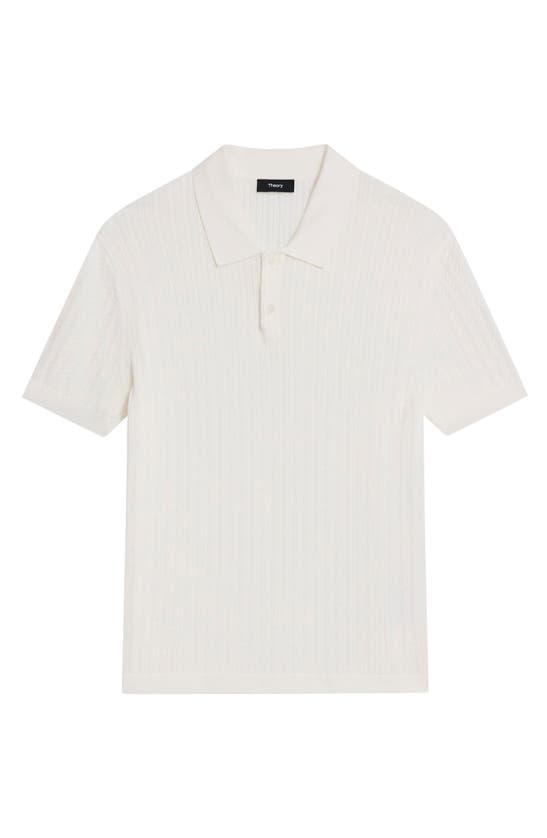 Theory Cable Short Sleeve Cotton Blend Polo Sweater In Ivory