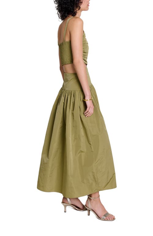 Shop Maje Cutaway Taffeta Dress In Khaki