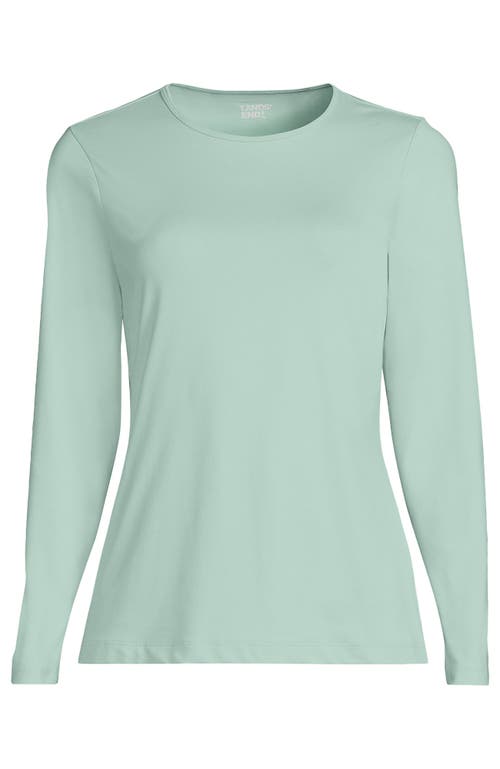 Shop Lands' End Crew Neck Long Sleeve Rash Guard Upf 50 Sun Protection Swim Tee In Island Emerald Stipple Palm