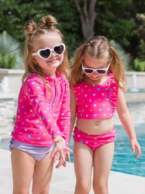 Shop Rufflebutts Girls Upf50+ Waterfall Tankini In Colorful Hearts