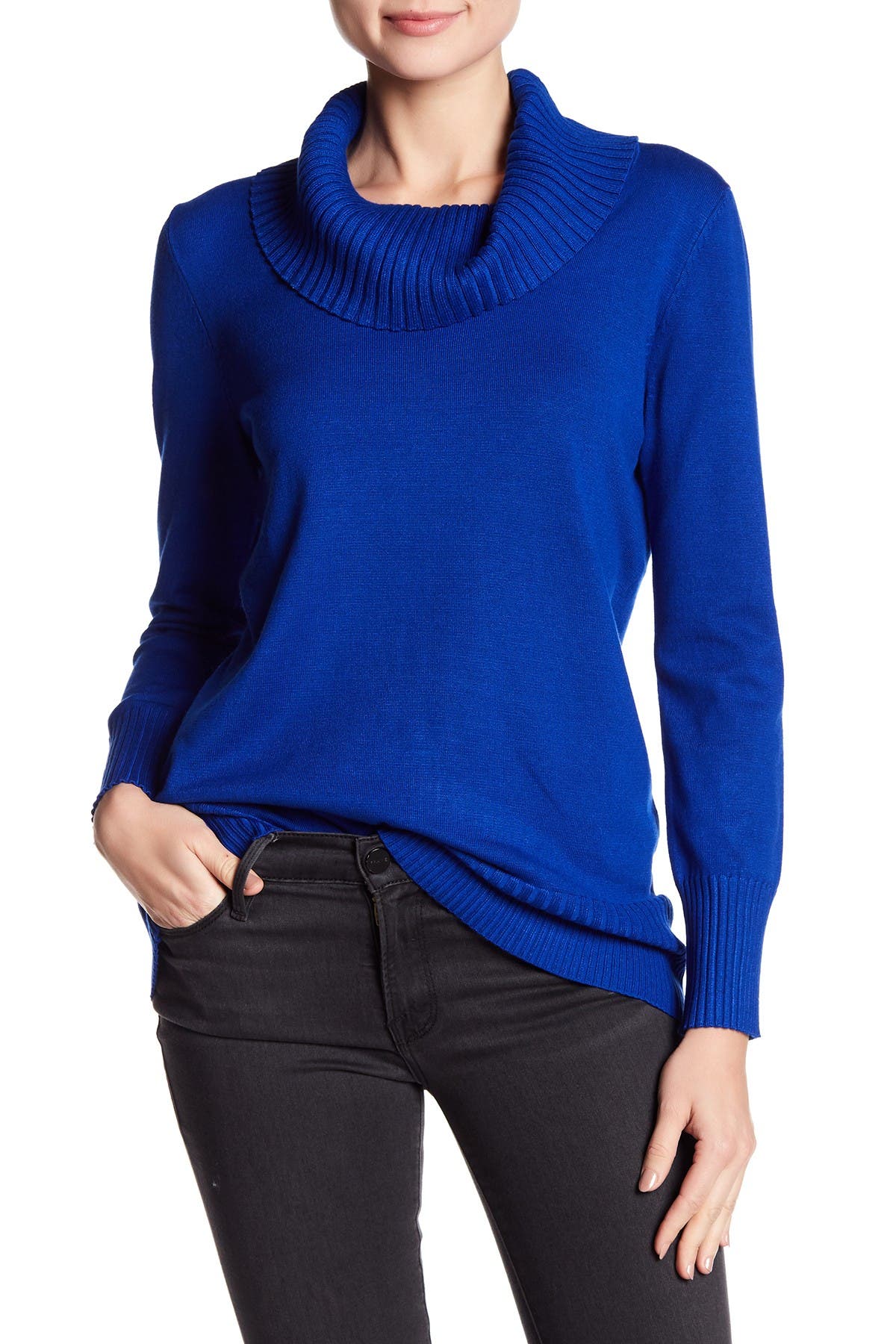 cable and gauge cowl neck sweater