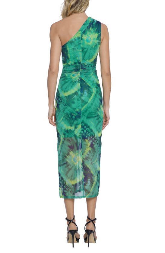 Shop Donna Morgan For Maggy One-shoulder Midi Dress In Green/ Ink Blue