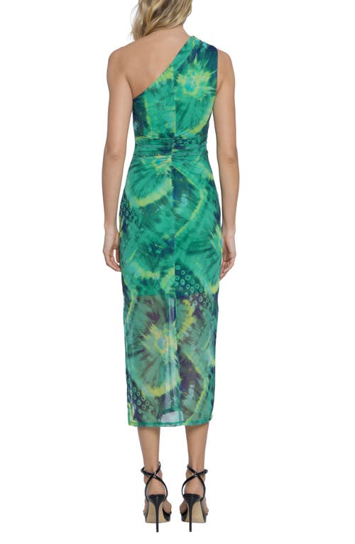 Donna Morgan For Maggy One-shoulder Midi Dress In Green/ink Blue
