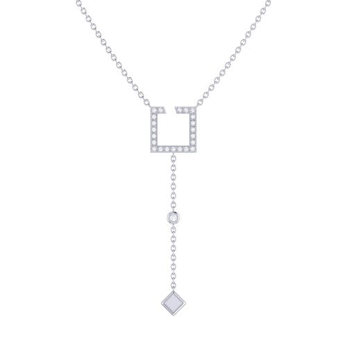 LUVMYJEWELRY LUVMYJEWELRY STREET LIGHT SQUARE STERLING SILVER DIAMOND LARIAT NECKLACE 