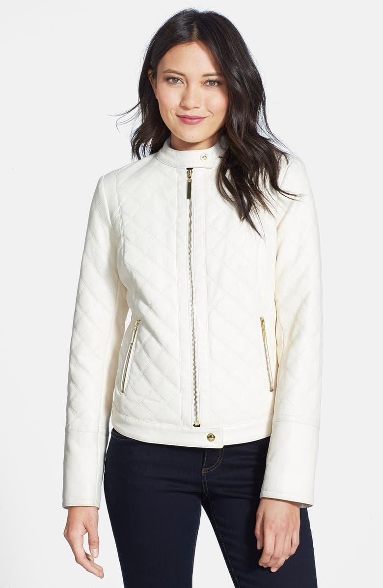 kensie Diamond Quilted Faux Leather Moto Jacket
