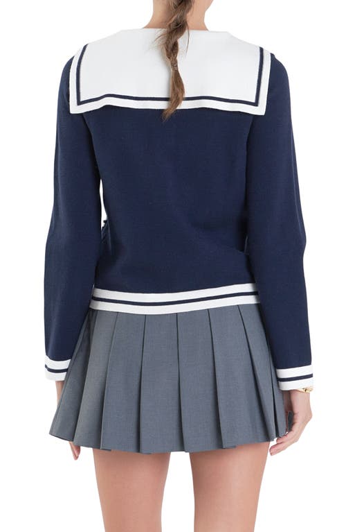 Shop English Factory Contrast Collar Sailor Cardigan In Navy/white