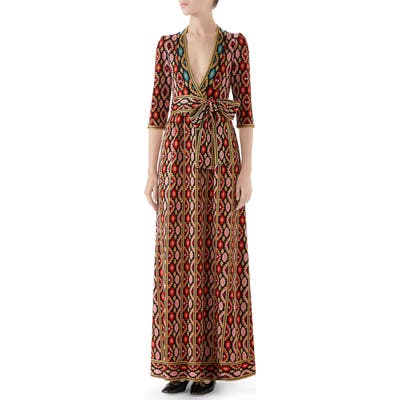 Gucci Metallic Jacquard Maxi Dress, Red