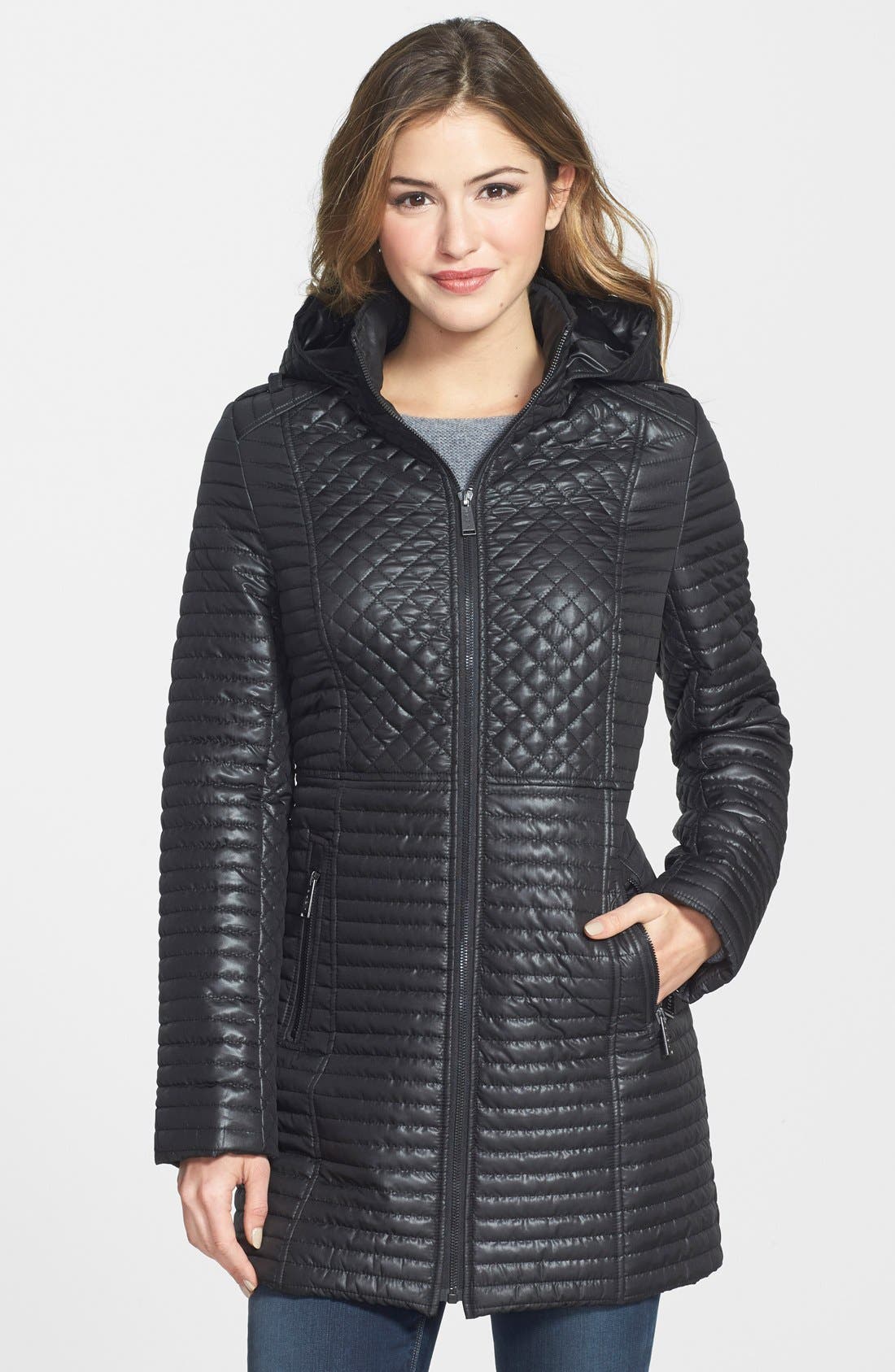 DKNY Quilted Coat with Detachable Hood Nordstrom