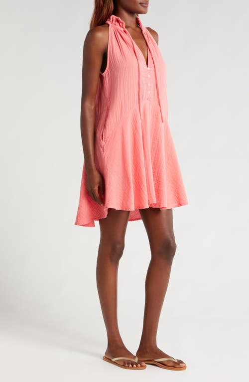 Shop Elan Button Front Cotton Cover-up Minidress In Coral