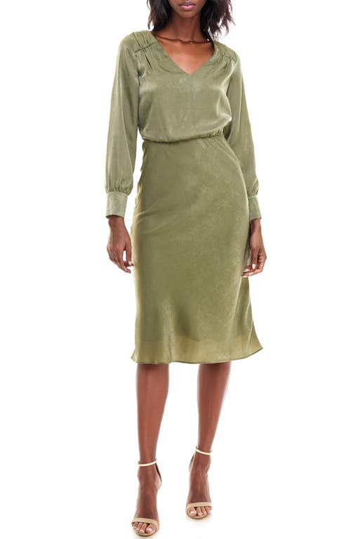 Bias Cut Long Sleeve Midi Dress in Loden Green