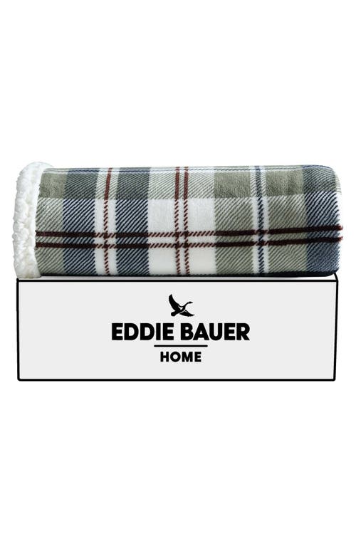 Eddie Bauer Trailhead Plaid Faux Shearling Throw Blanket In Dark Green