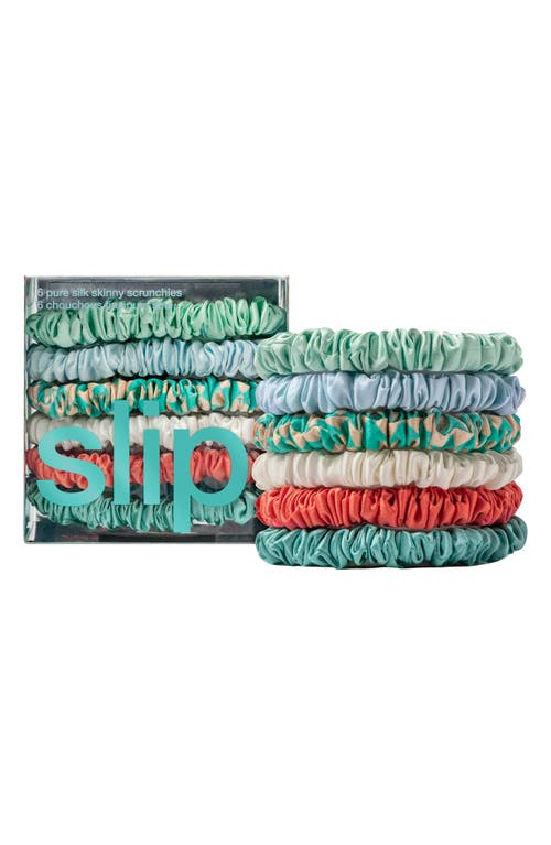 Shop Slip Pure Silk 6-pack Skinny Scrunchies In Seabreeze