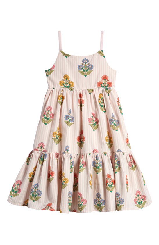 Shop Mini Boden Kids' Floral Tiered Twirly Sundress In Pink Woodblock Floral