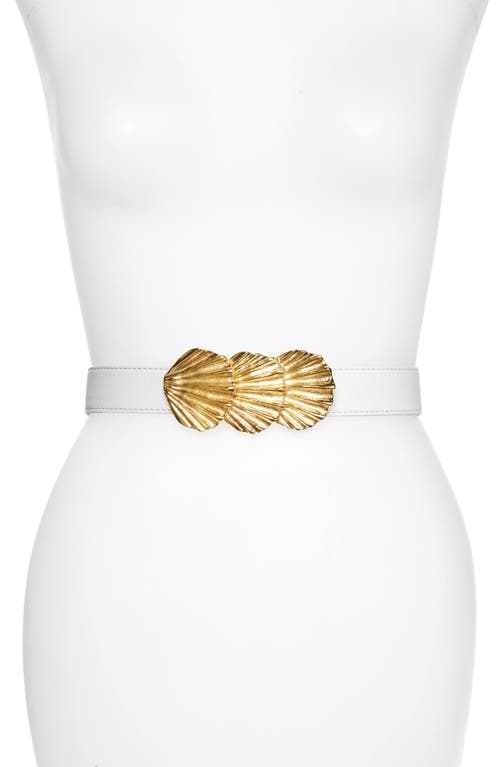 Sally Shell Clasp Leather Belt in White