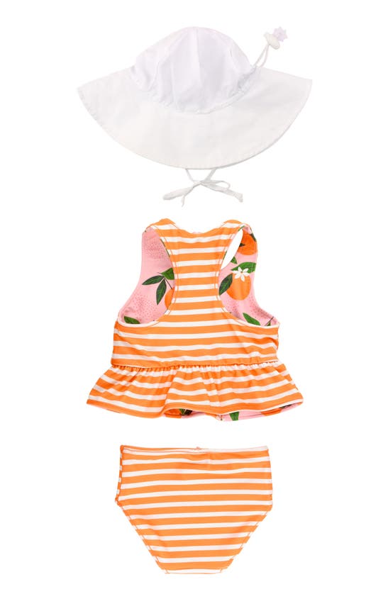Shop Rufflebutts Reversible Tankini Two-piece Swimsuit & Hat Set In Orange