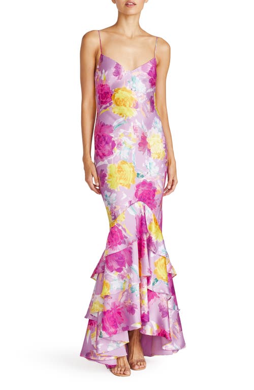 Seraphine Satin Gown in Blooming Peonies