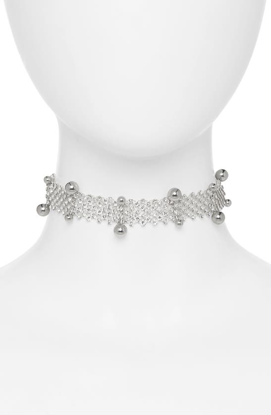 Shop Justine Clenquet Faye Crystal Mesh Choker Necklace In Palladium