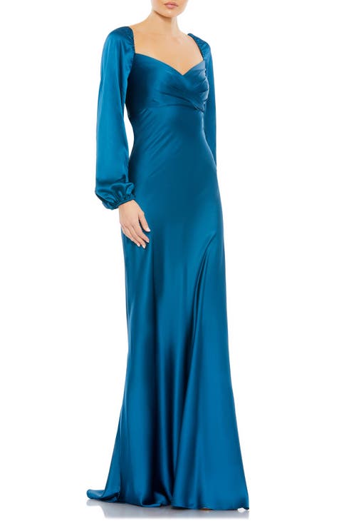 Sweetheart Neck Long Sleeve Satin Gown