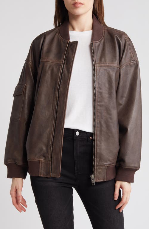 Shop Treasure & Bond Leather Bomber Jacket In Brown Soil