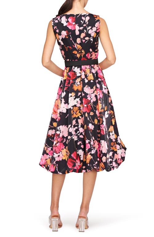 Shop Kay Unger Viola Floral Belted Sleeveless High-low Dress In Saffron/black