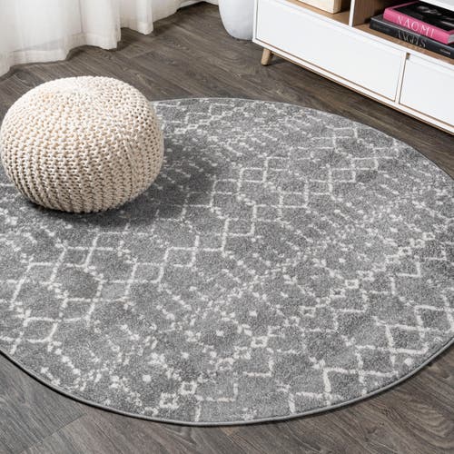 Jonathan Y Moroccan Hype Boho Vintage Diamond Round Area Rug In Gray/ivory