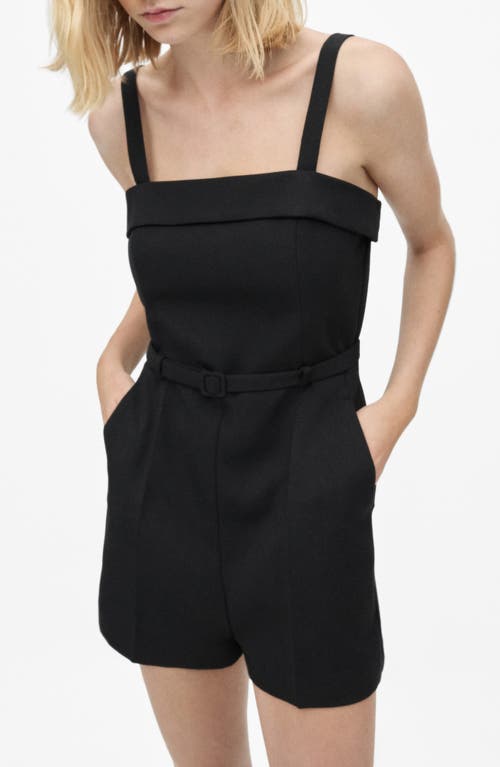 Mango Belted Square Neck Romper In Black