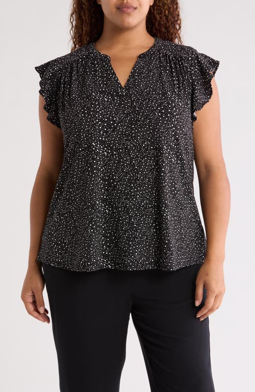 Shop Adrianna Papell Print Flutter Sleeve Top In Black/ivory Scattered Dot
