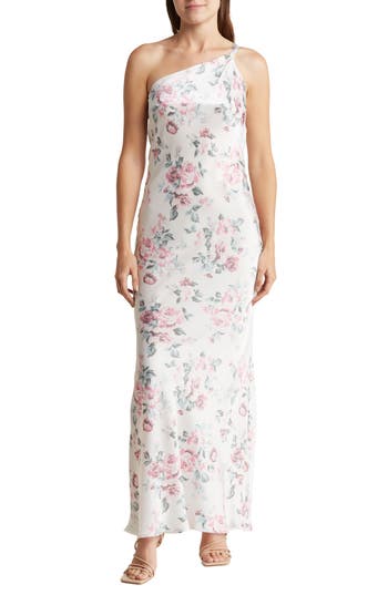 The Fashion Poet Rose One-shoulder Gown In Ivy/pink