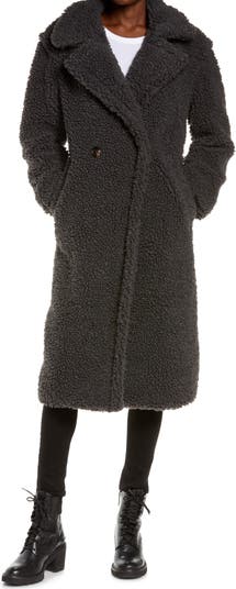 UGG Gertrude long teddy coat in black