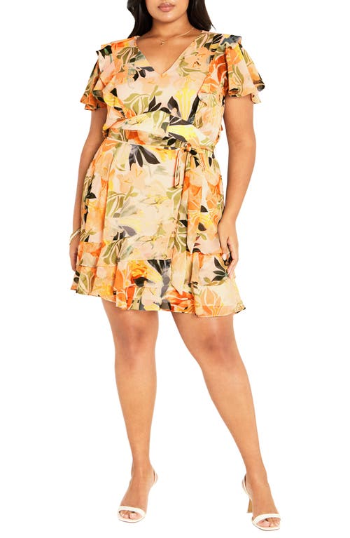 City Chic Callie Print Tie Waist Ruffle Dress in Miami at Nordstrom