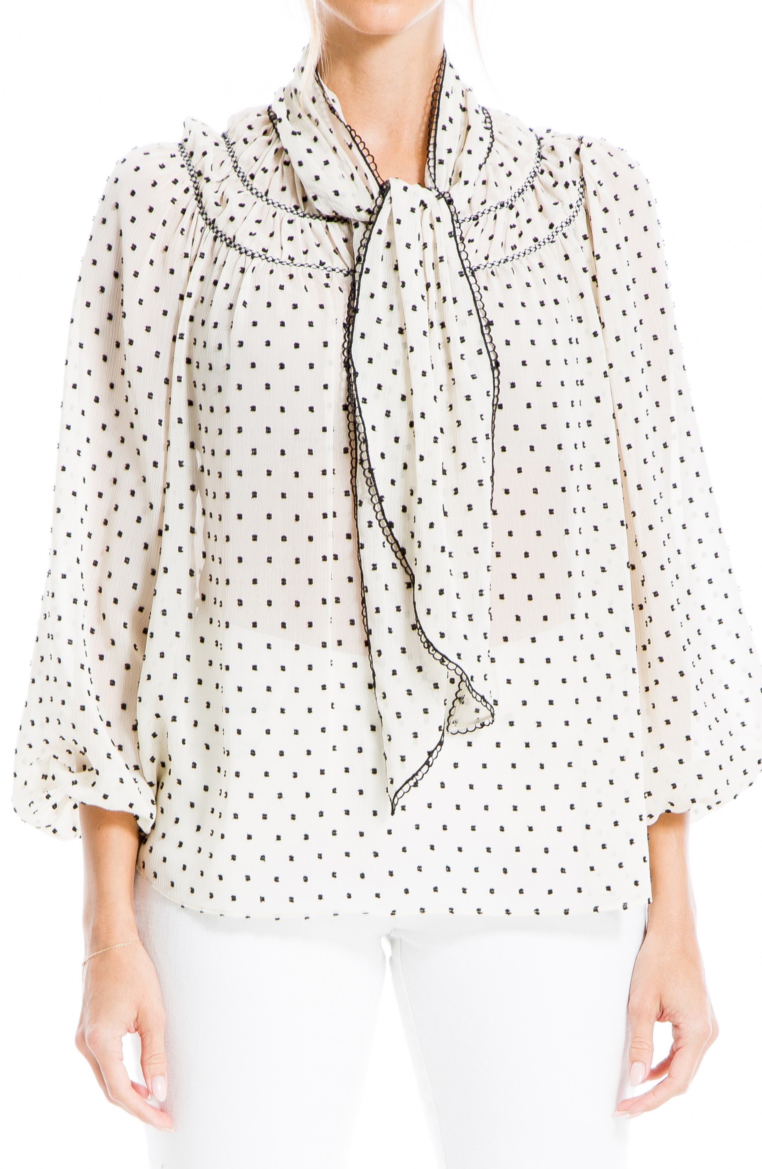 MAXSTUDIO MAX STUDIO Bow Tie Clip Dot Blouse | Nordstromrack