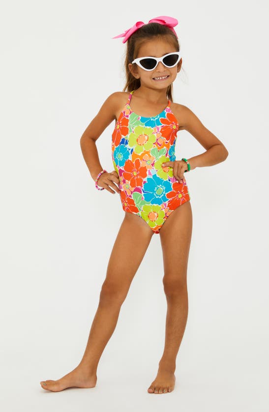 Shop Beach Riot Kids' Little Julia One-piece Swimsuit In Neon Blooms Waffle