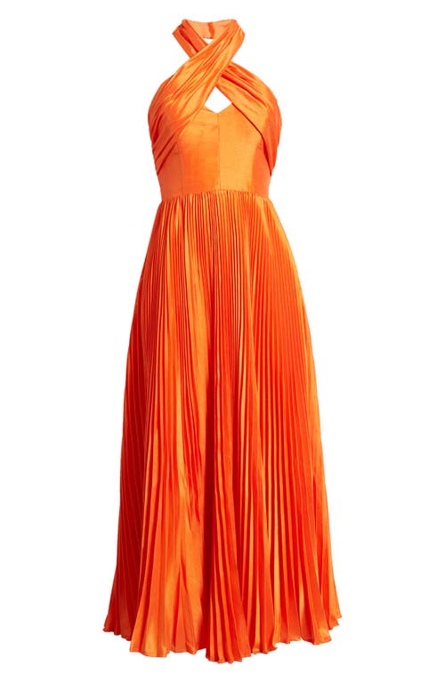 Pleated Crossover Halter Gown in Orange