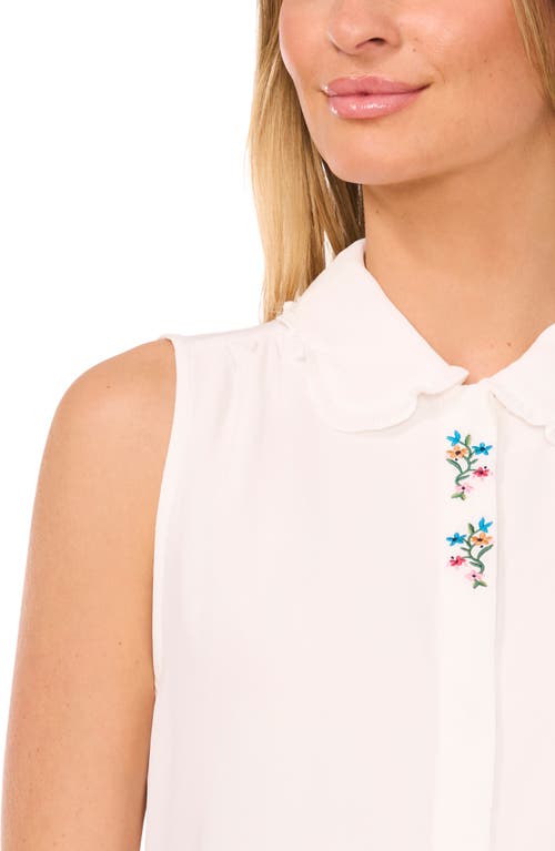 Cece Women's Embroidered-placket Collared Sleeveless Blouse In New Ivory