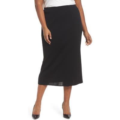 Plus Size Ming Wang Knit Midi Skirt, Black