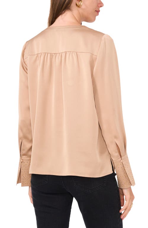 Shop Vince Camuto Rhinestone Cuff Satin Button-up Shirt In Nomad