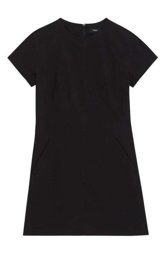 Shop Theory Good Short Sleeve Linen Blend Minidress In Black