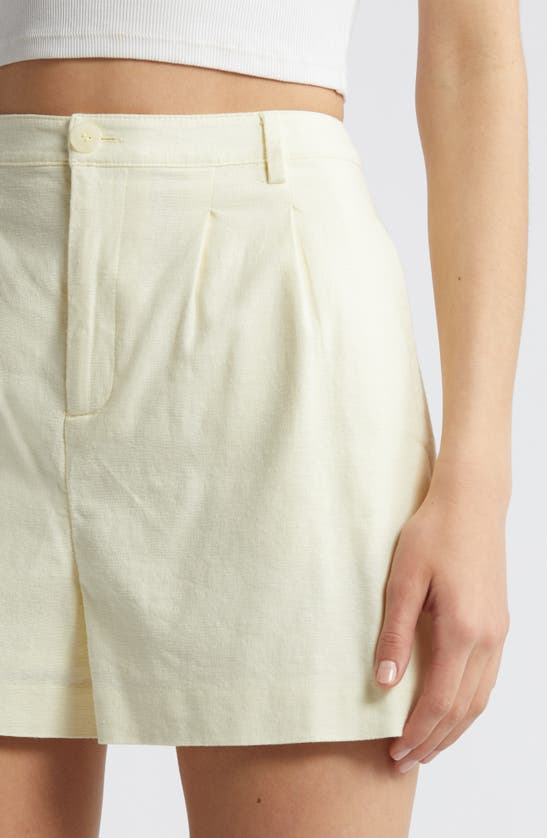 Open Edit High Waist Linen Blend Shorts In Yellow Frost
