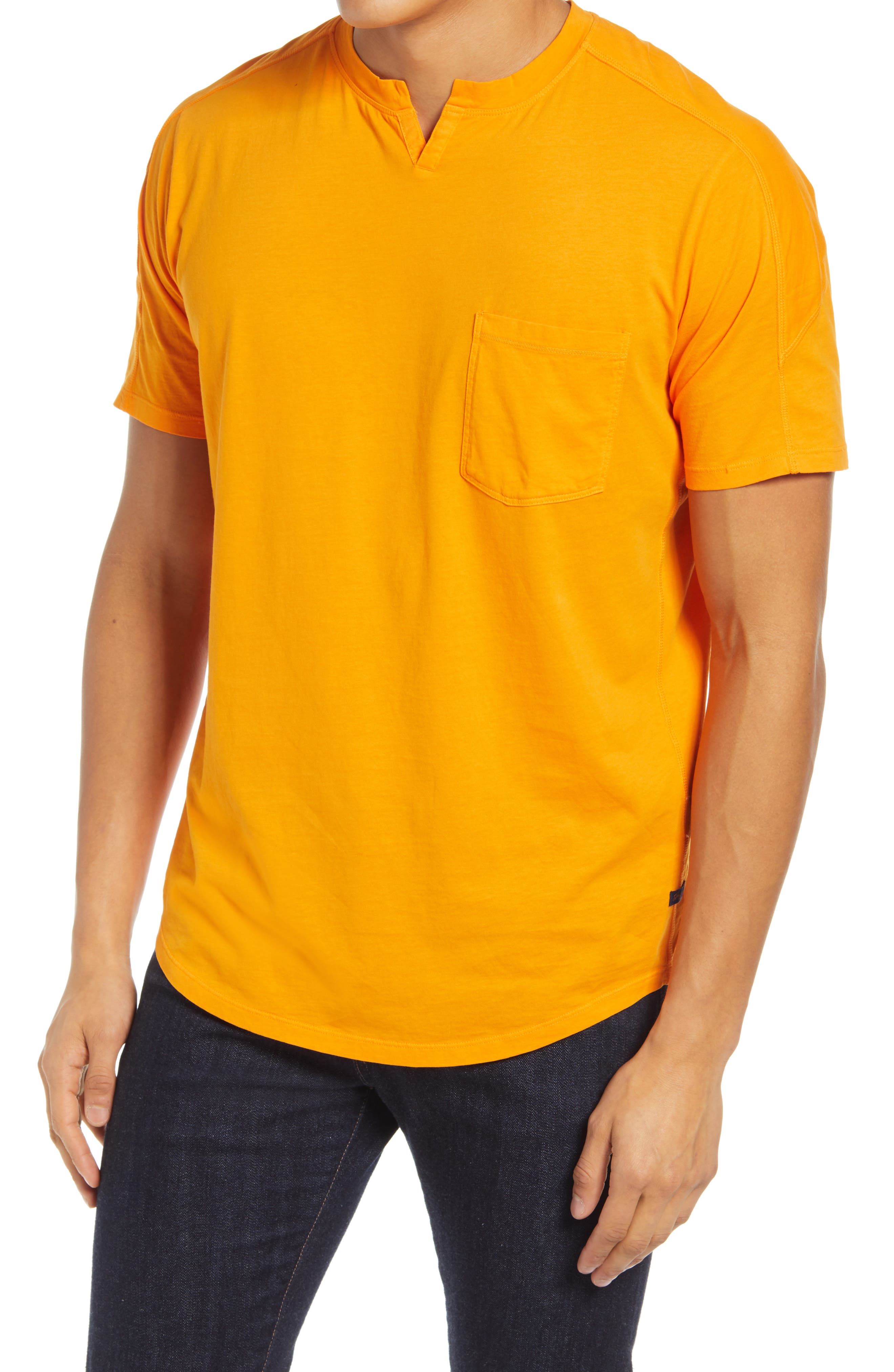 Good Man Brand Split Neck Pocket T-shirt In Neon Orange