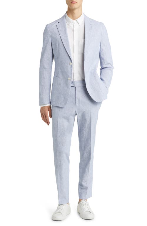 BOSS Hanry Stretch Cotton & Linen Suit in Open Blue
