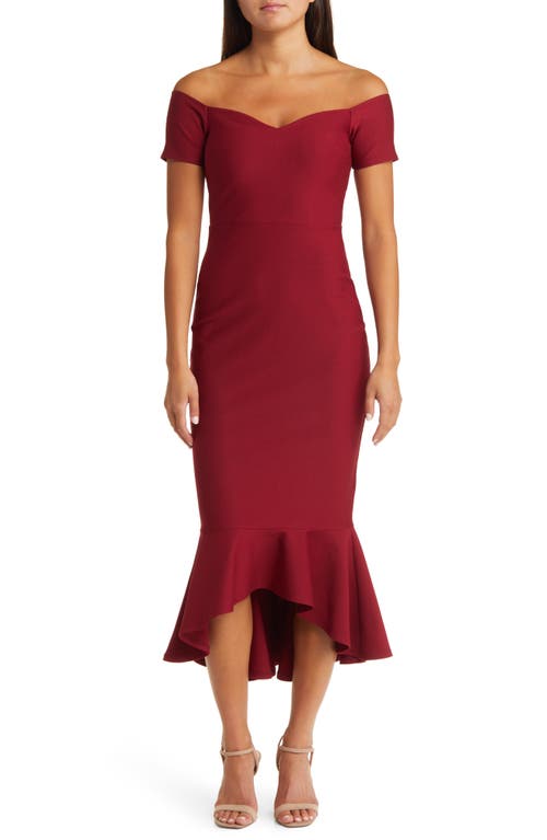 How Much I Care Off the Shoulder Dress in Wine Red