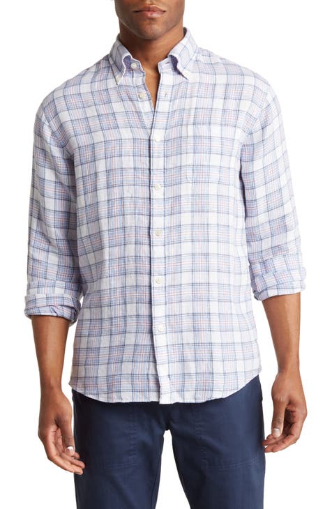 Regular Fit Plaid Linen Button-Down Shirt