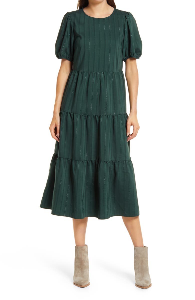 TREASURE & BOND Tiered Midi Dress, Main, color, GREEN DARK