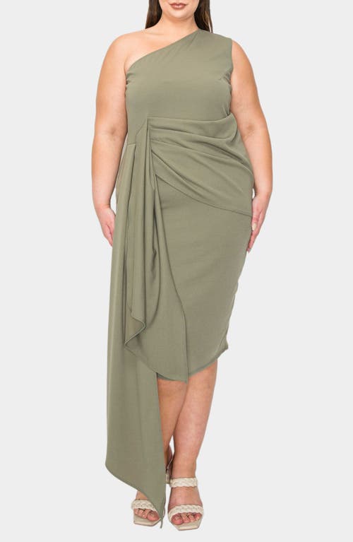 Shop L I V D Esme Draped One-shoulder Dress In Dark Sage