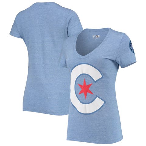 Women's Royal Chicago Cubs Plus Size Diva Notch Neck Raglan T-Shirt