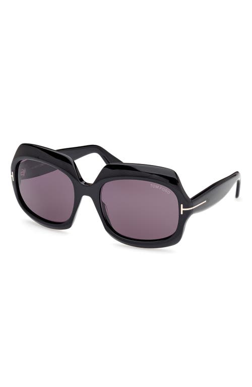 Shop Tom Ford Ren 60mm Geometric Sunglasses In Shiny Black/smoke